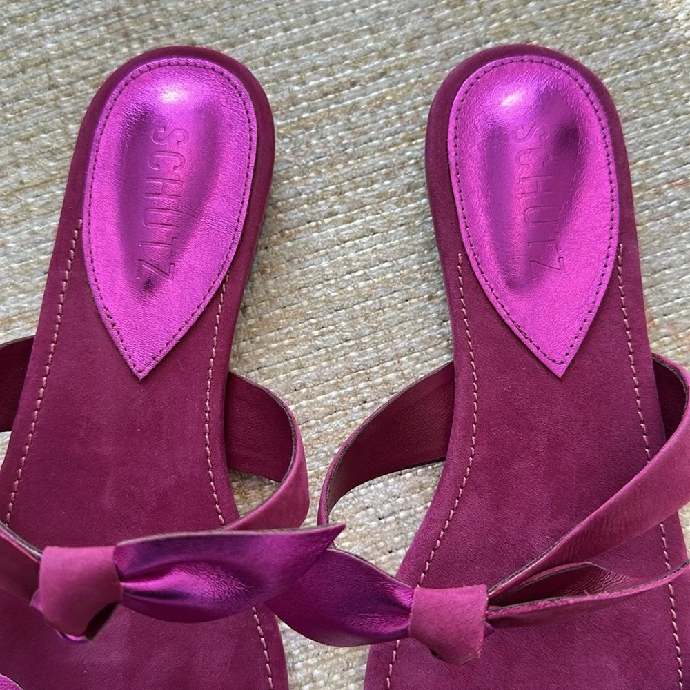 SCHUTZ Elora Leather Flat Sandal - Rosa Violet Sz 7.5